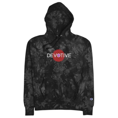 Champion tie-dye hoodie with Devotive logo